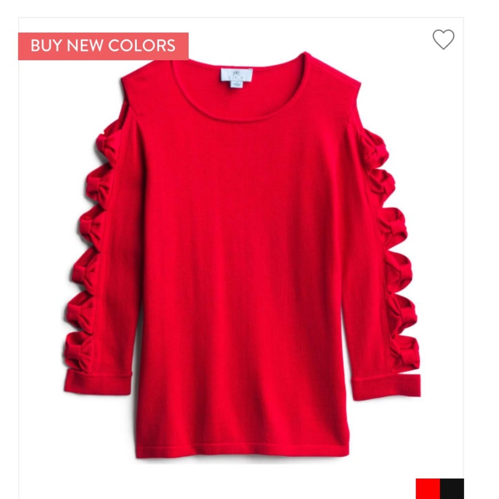 Red bow cut out sleeve sweater CeCe NWT